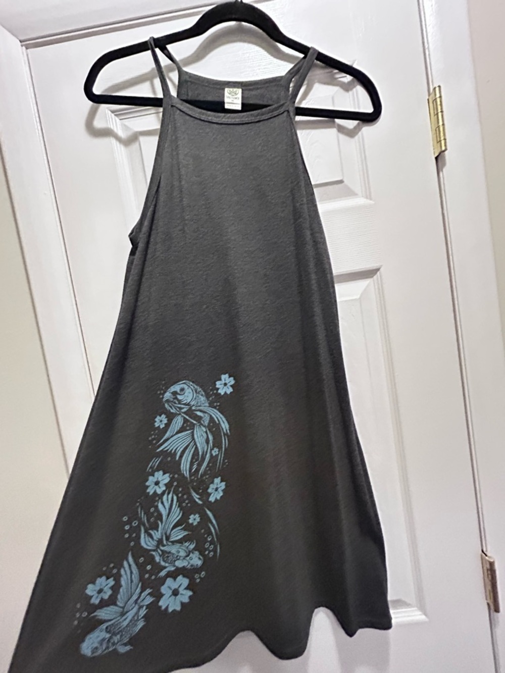 Soul Flower Gray Halter Tank with Blue Koi Print